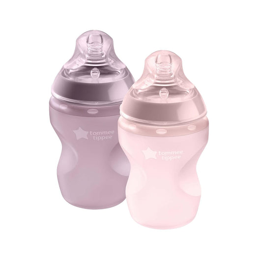 Closer to Nature Soft Feel Silicone Baby Bottle, Slow Flow Breast-Like Nipple, anti Colic, Stain and Odor Resistant (9Oz, 2 Count, Pink)