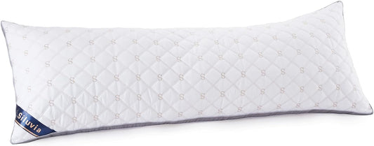 Body Pillow for Adults, Premium Adjustable Loft Quilted Body Pillows, Hypoallergenic Fluffy Pillow (White-Lightgray, 21”X54“)