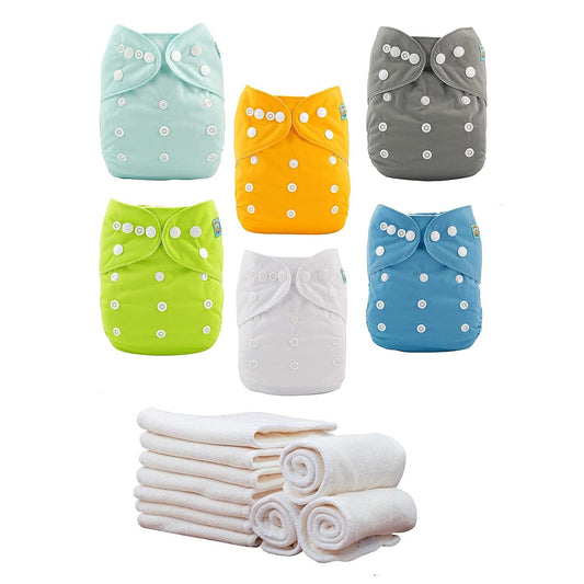 Baby Cloth Diapers One Size Adjustable Washable Reusable for Baby Girls and Boys 6 Pack with 12 Inserts 4-Layers Viscose from Bamboo 6BM98-MB