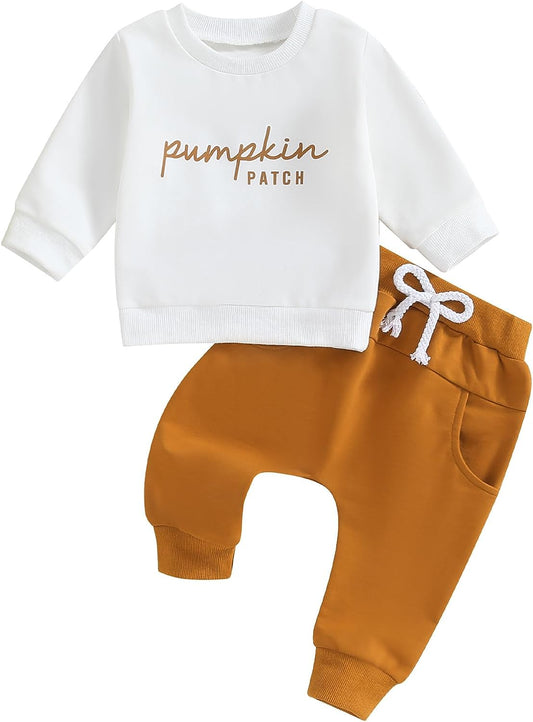 Infant Baby Boy Girl Halloween Outfit Long Sleeve Crew Neck Sweatshirt + Solid Color Elastic Waist Pants Set