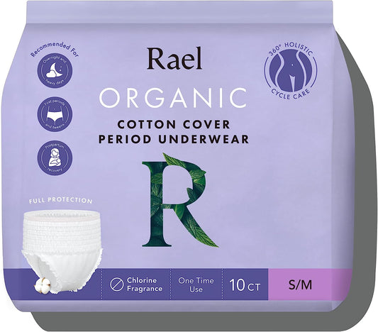 Disposable Underwear for Women, Organic Cotton Cover - Incontinence Pads, Postpartum Essentials, Disposable Underwear, Unscented, Maximum Coverage (Size S-M, 10 Count)