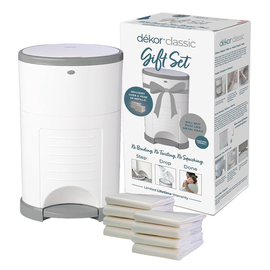Dékor Classic Diaper Pail Gift Set – Comes with over a year's supply worth of refills!