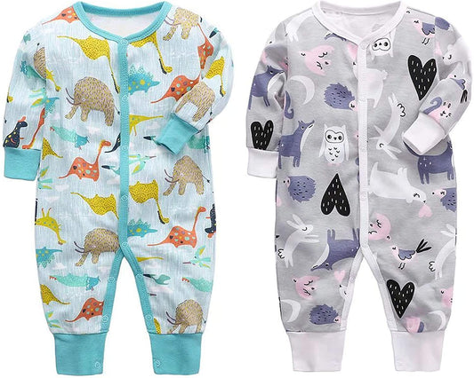 2-Pack Cotton Footless Long Sleeve Romper Jumpsuit Sleep and Play