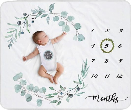 Baby Milestone Blanket for Boys & Girls | Soft Monthly Picture Blanket for Newborn | Eucalyptus Nursery Decor | Photo Prop Blankets Gender Neutral 45"X40"